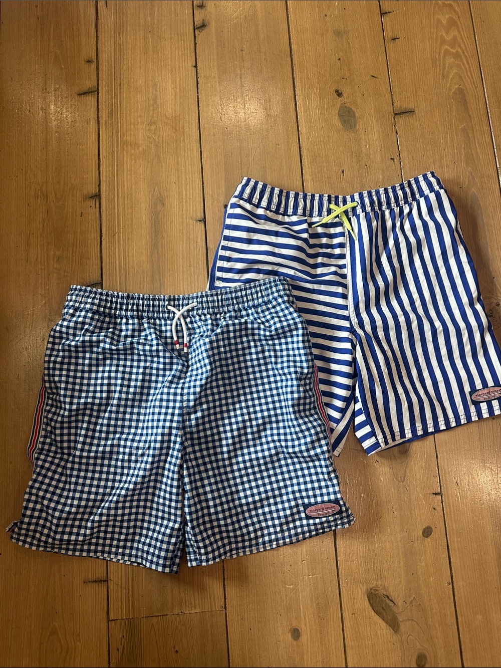 Vineyard Vines Boys Swim Trunks - Blue Gingham & Blue Stripe Swim Shorts - Pair